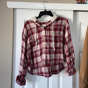 American eagle flannel crop top with hood